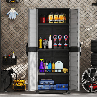 Plastic Lockable Storage Cabinet with Doors and 3 Adjustable Shelves