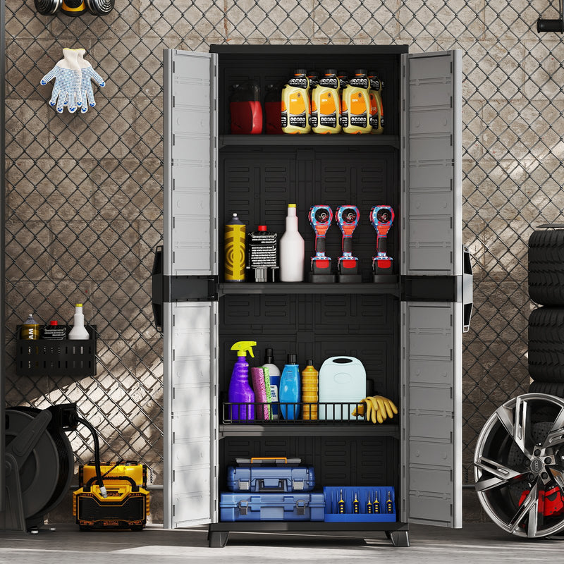 Plastic Lockable Storage Cabinet with Doors and 3 Adjustable Shelves