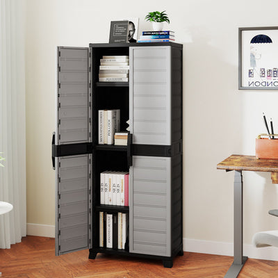 Plastic Lockable Storage Cabinet with Doors and 3 Adjustable Shelves