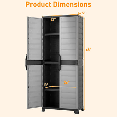 Plastic Lockable Storage Cabinet with Doors and 3 Adjustable Shelves