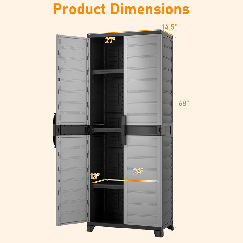 Plastic Lockable Storage Cabinet with Doors and 3 Adjustable Shelves