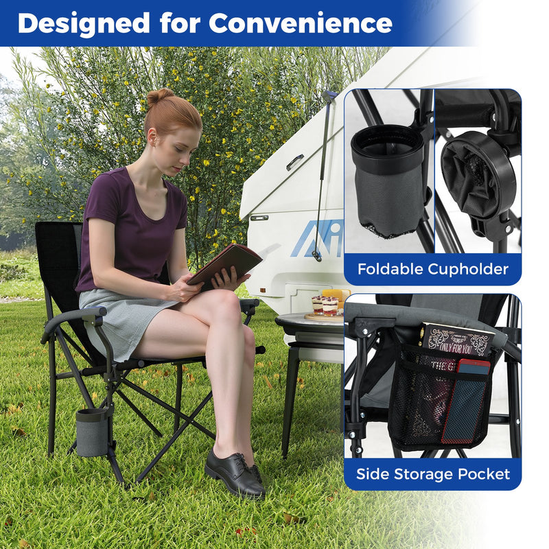 Portable Folding Oxford Cloth Camping Chair with Cup Holder and Side Pocket-Grey