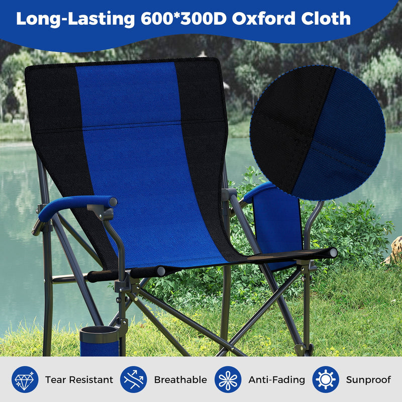 Portable Folding Oxford Cloth Camping Chair with Cup Holder and Side Pocket-Navy