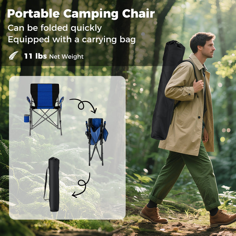 Portable Folding Oxford Cloth Camping Chair with Cup Holder and Side Pocket-Navy