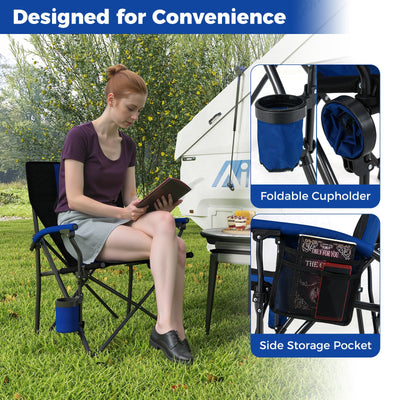 Portable Folding Oxford Cloth Camping Chair with Cup Holder and Side Pocket-Navy