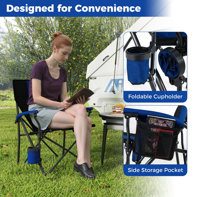 Portable Folding Oxford Cloth Camping Chair with Cup Holder and Side Pocket-Navy