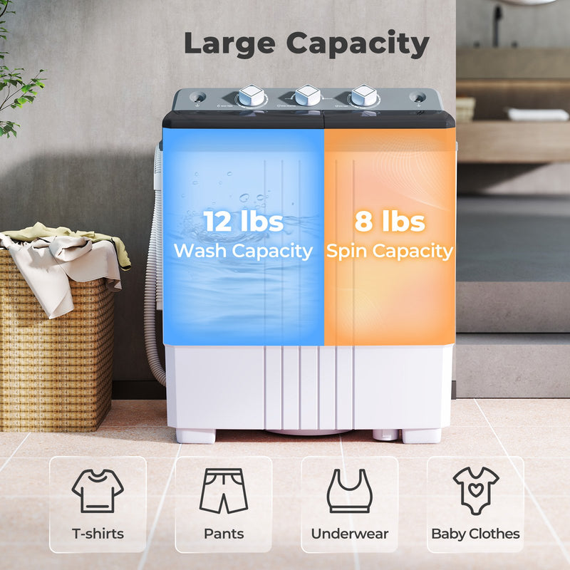 Portable Washing Machine with Built-in Drain Pump-Gray