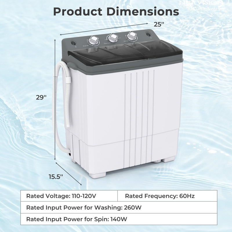 Portable Washing Machine with Built-in Drain Pump-Gray