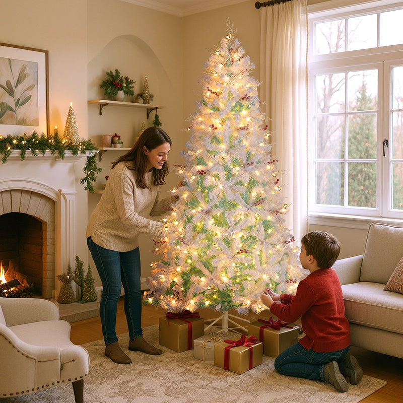 Pre-Lit Artificial Christmas Tree with Snow Flocked Branch Tips-M