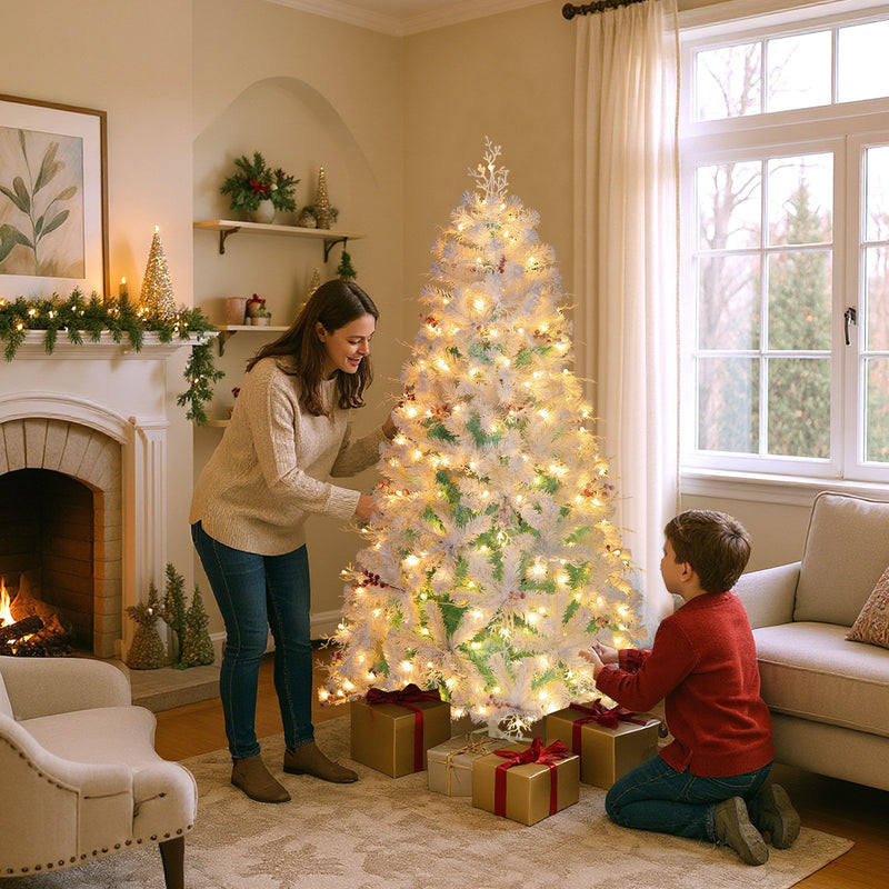 Pre-Lit Artificial Christmas Tree with Snow Flocked Branch Tips-S