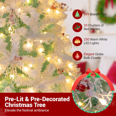 Pre-Lit Artificial Christmas Tree with Snow Flocked Branch Tips-S