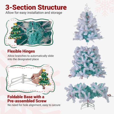 Pre-Lit Artificial Christmas Tree with Snow Flocked Branch Tips-S