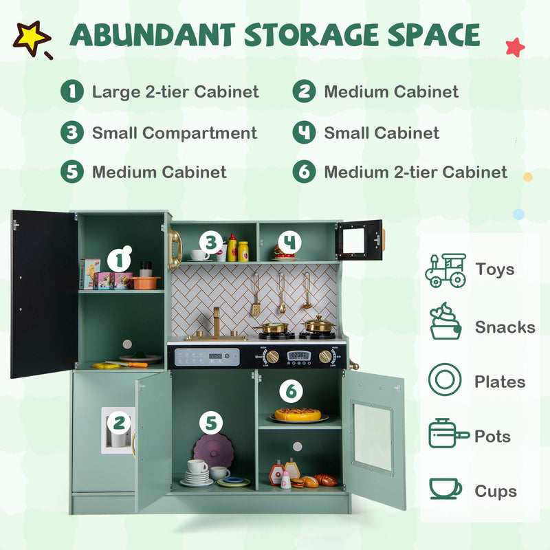 Pretend Play Kitchen with Utensils for Kids Aged 3+-Green