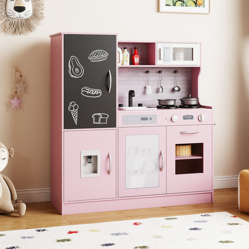 Pretend Play Kitchen with Utensils for Kids Aged 3+-Pink