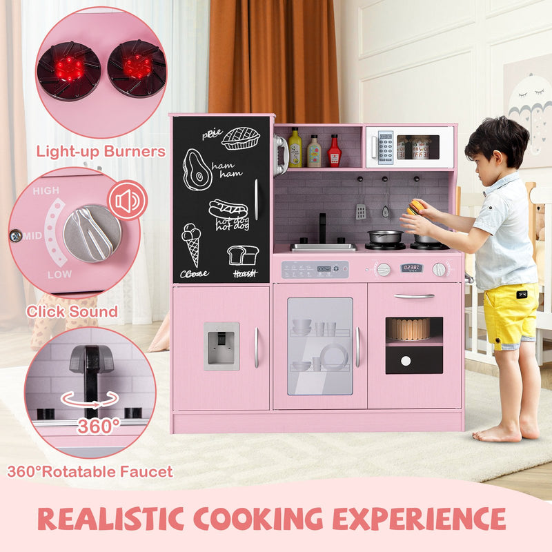 Pretend Play Kitchen with Utensils for Kids Aged 3+-Pink