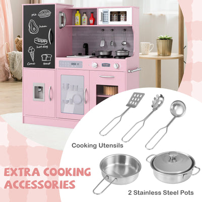 Pretend Play Kitchen with Utensils for Kids Aged 3+-Pink