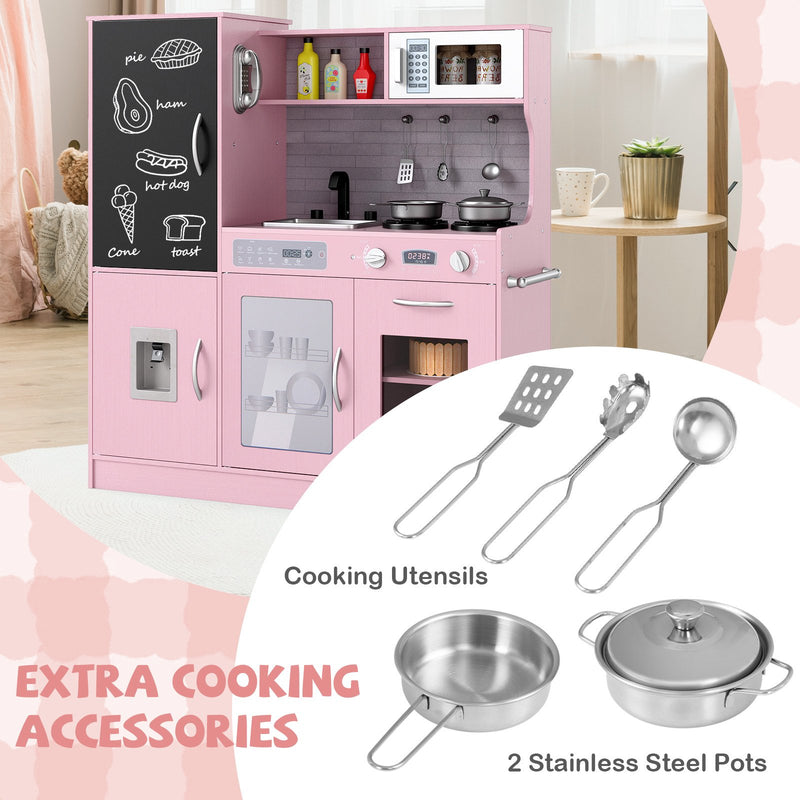 Pretend Play Kitchen with Utensils for Kids Aged 3+-Pink