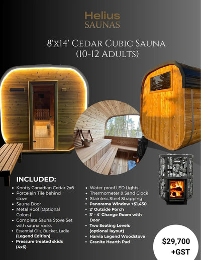 8'X14'CEDARCUBIC SAUNA(10-12 ADULTS) HELIUS