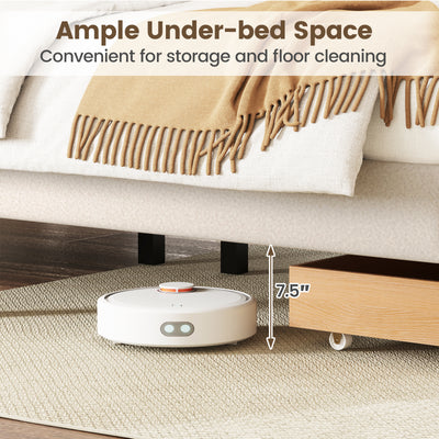 Queen Size Bed Frame with Storage Drawer and Vertical Channel Headboard-Beige