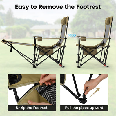 Reclining Camping Chair with Removable Footrest and Adjustable Backrest-Green