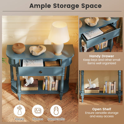 Retro Console Table36"L Wooden 2-Tier Narrow Behind Couch Foyer Table-Blue