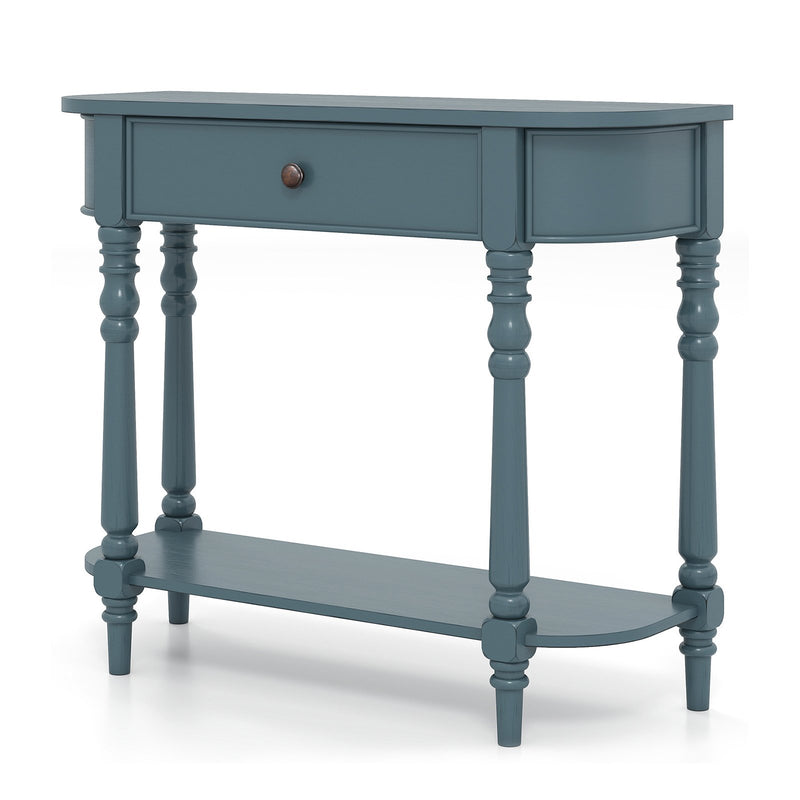 Retro Console Table36"L Wooden 2-Tier Narrow Behind Couch Foyer Table-Blue