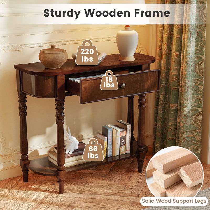 Retro Console Table 36"L Wooden 2-Tier Narrow Behind Couch Foyer Table-Brown