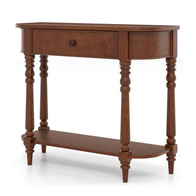 Retro Console Table 36"L Wooden 2-Tier Narrow Behind Couch Foyer Table-Brown
