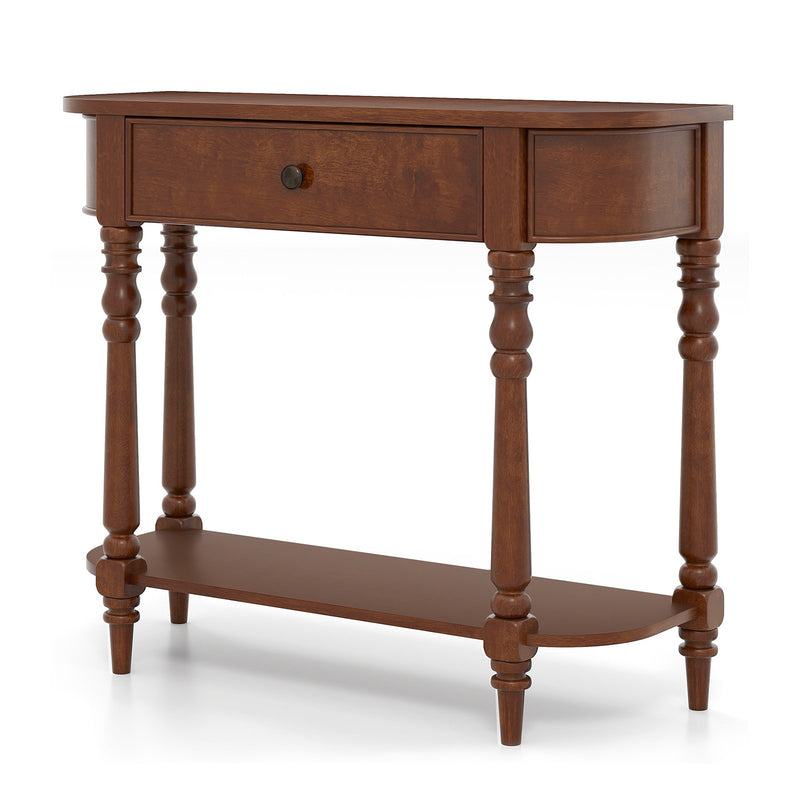 Retro Console Table 36"L Wooden 2-Tier Narrow Behind Couch Foyer Table-Brown