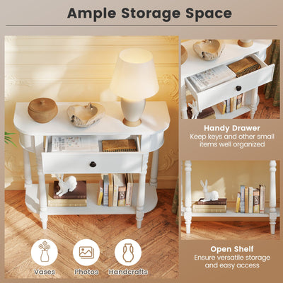 Retro Console Table 36"L Wooden 2-Tier Narrow Behind Couch Foyer Table-White