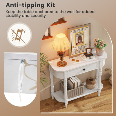 Retro Console Table 36"L Wooden 2-Tier Narrow Behind Couch Foyer Table-White