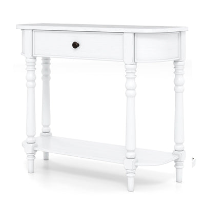 Retro Console Table 36"L Wooden 2-Tier Narrow Behind Couch Foyer Table-White