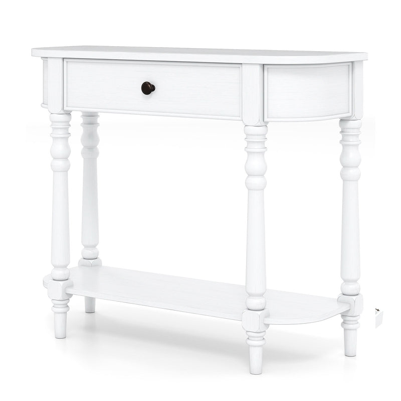 Retro Console Table 36"L Wooden 2-Tier Narrow Behind Couch Foyer Table-White