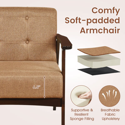 Rubber Wood Frame Accent Chair with Armrest for Living Room-Beige
