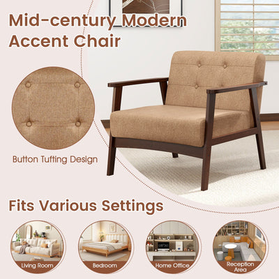 Rubber Wood Frame Accent Chair with Armrest for Living Room-Beige