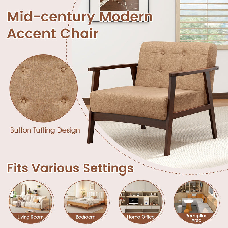 Rubber Wood Frame Accent Chair with Armrest for Living Room-Beige