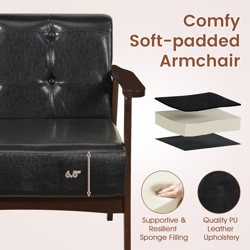 Rubber Wood Frame Accent Chair with Armrest for Living Room-Black