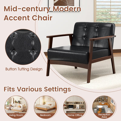 Rubber Wood Frame Accent Chair with Armrest for Living Room-Black