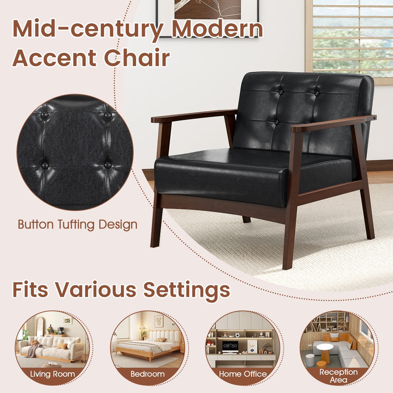Rubber Wood Frame Accent Chair with Armrest for Living Room-Black