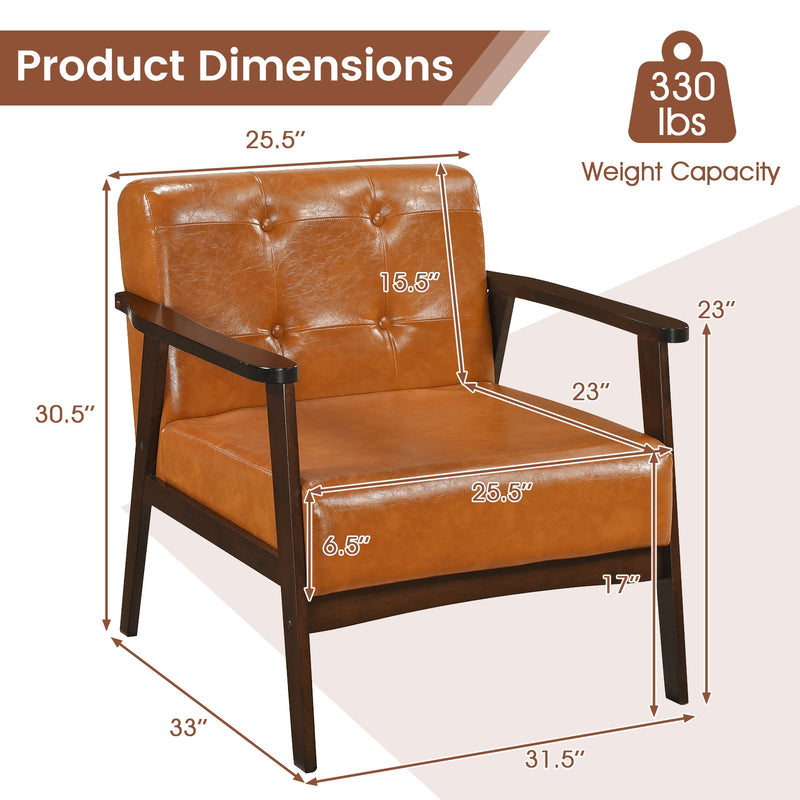 Rubber Wood Frame Accent Chair with Armrest for Living Room-Walnut
