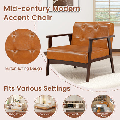Rubber Wood Frame Accent Chair with Armrest for Living Room-Walnut