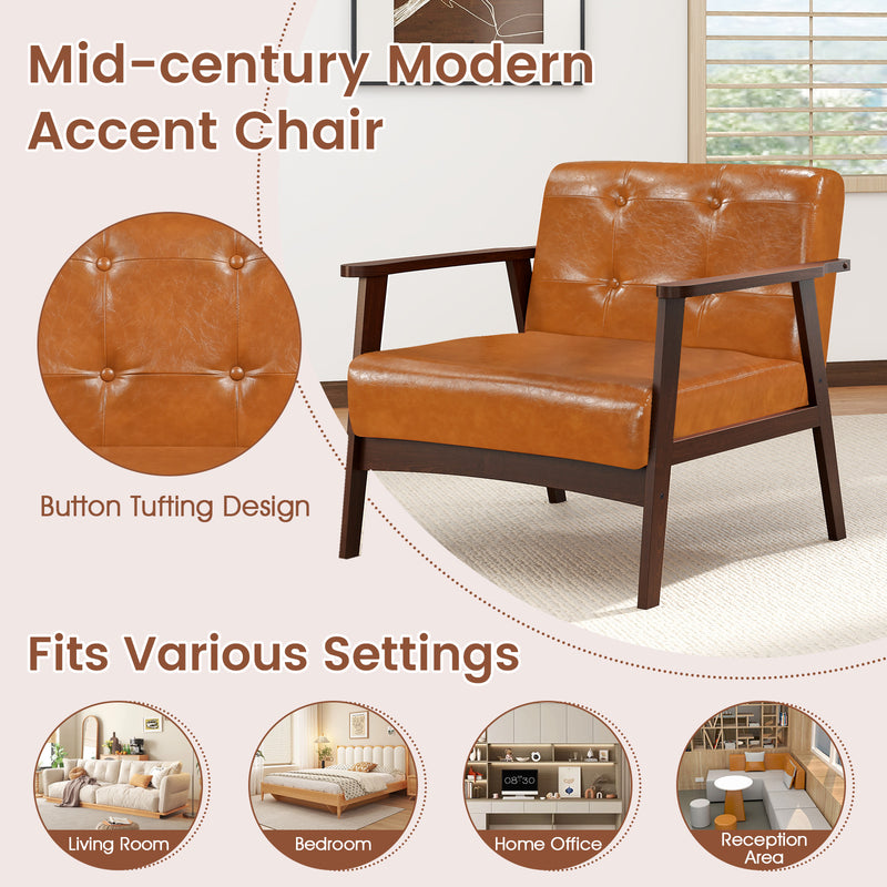 Rubber Wood Frame Accent Chair with Armrest for Living Room-Walnut