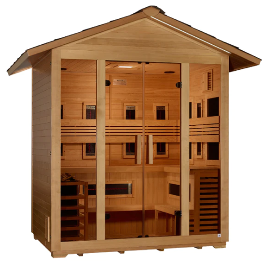 Mega Sale- **GDI "Gargellen" 5 Person Hybrid Outdoor Sauna (PureTech™ Full Spectrum IR or Traditional Stove)  - Canadian Hemlock- GDI-8125-01 - Relaxacare