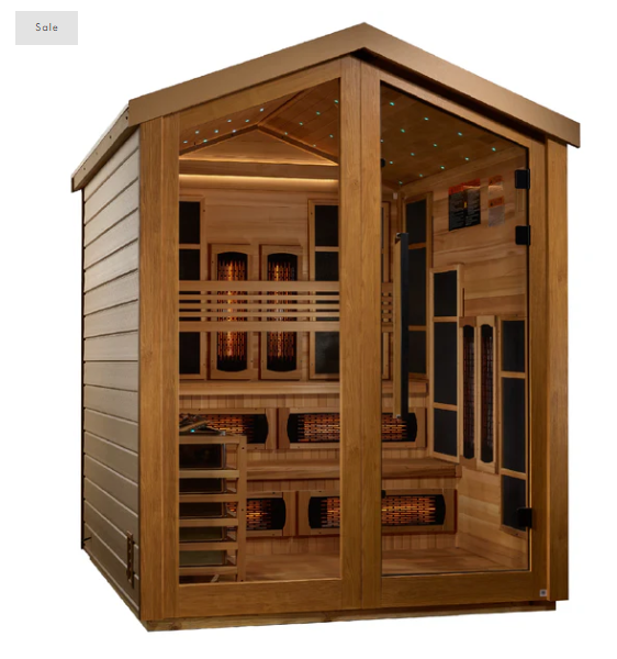 **Kaskinen" 6 Person Hybrid Outdoor Sauna (PureTech™ Full Spectrum IR or Traditional Stove) - Canadian Red Cedar Interior  (GDI-8526-01) - Relaxacare