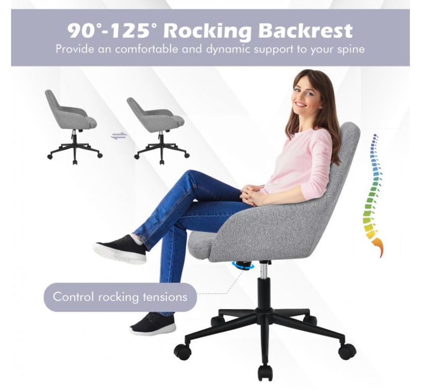 Office Rocking Chair Ergonomic Fabric Home Office Chair with Rocking Backrest (gray)