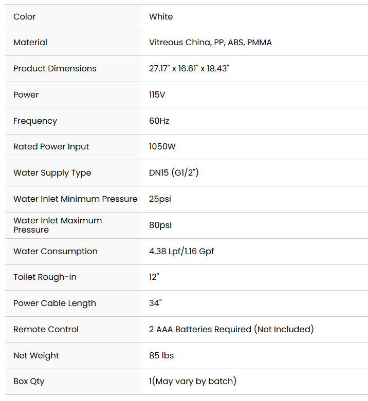 Smart Toilet New 2025 One-Piece Smart 1.16 GPF Elongated Bidet, Toilet Seat with Night Light 27.17" x 16.61" x 18.43"