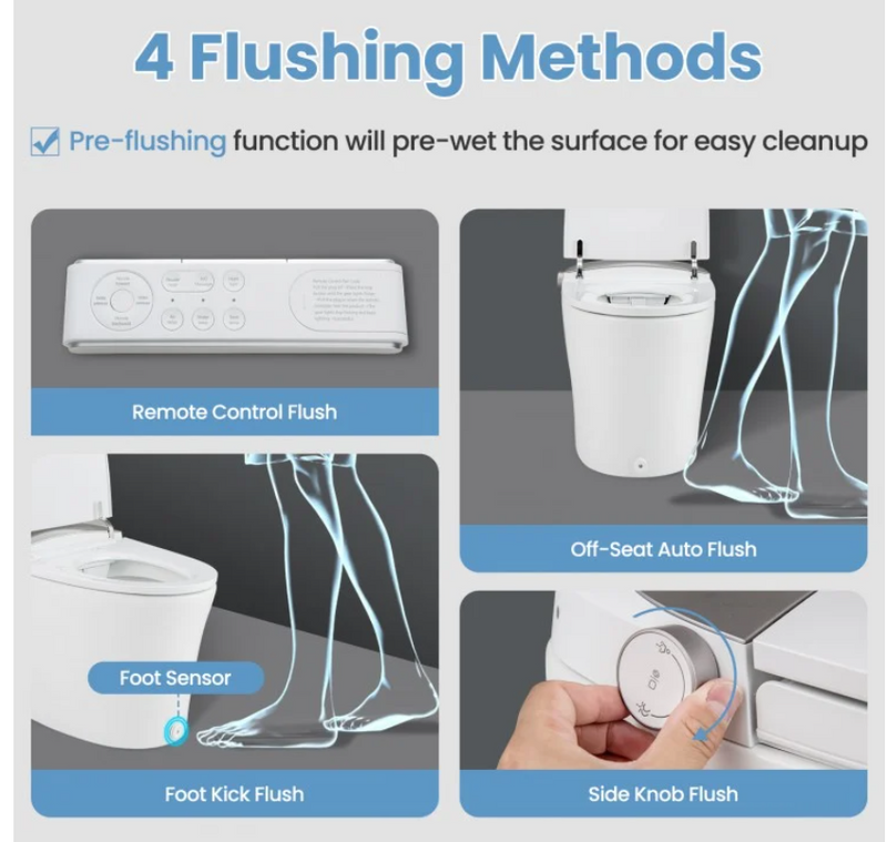 Smart Toilet New 2025 One-Piece Smart 1.16 GPF Elongated Bidet, Toilet Seat with Night Light 27.17" x 16.61" x 18.43"