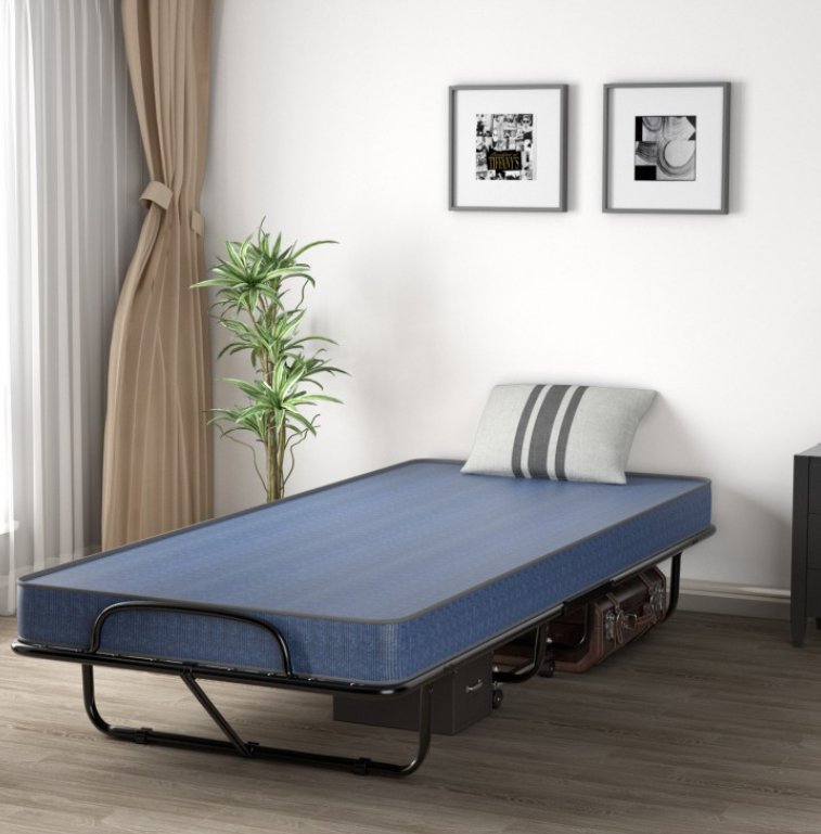 *Rollaway Guest Bed with Sturdy Steel Frame and Memory Foam Mattress Made in Italy - Navy