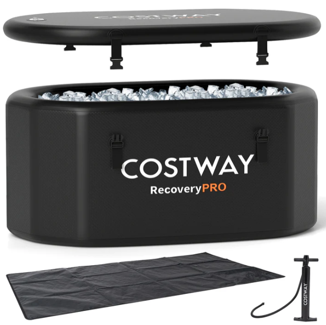 Holiday Sale- Chiller + Cold Plunge Combo Package! Costway- Fully Loaded Cold Plunge Chiller With App Control And Filtration System & Costway- XL 129 Gal Oval Ice Bath Tub with Cover