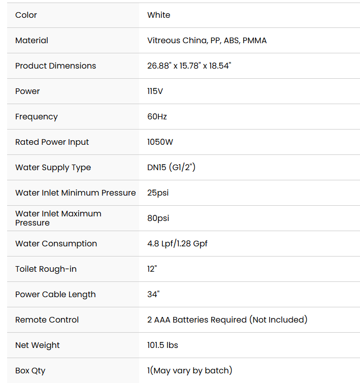 Smart Toilet New 2025 Elongated Smart Bidet Toilet Heated Seat & Dryer, Auto Sensor Night Light, Self Cleaning 26.9" x 15.8" x 18.5"